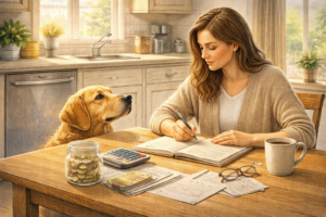 Illustration representing monthly pet insurance costs in the United States