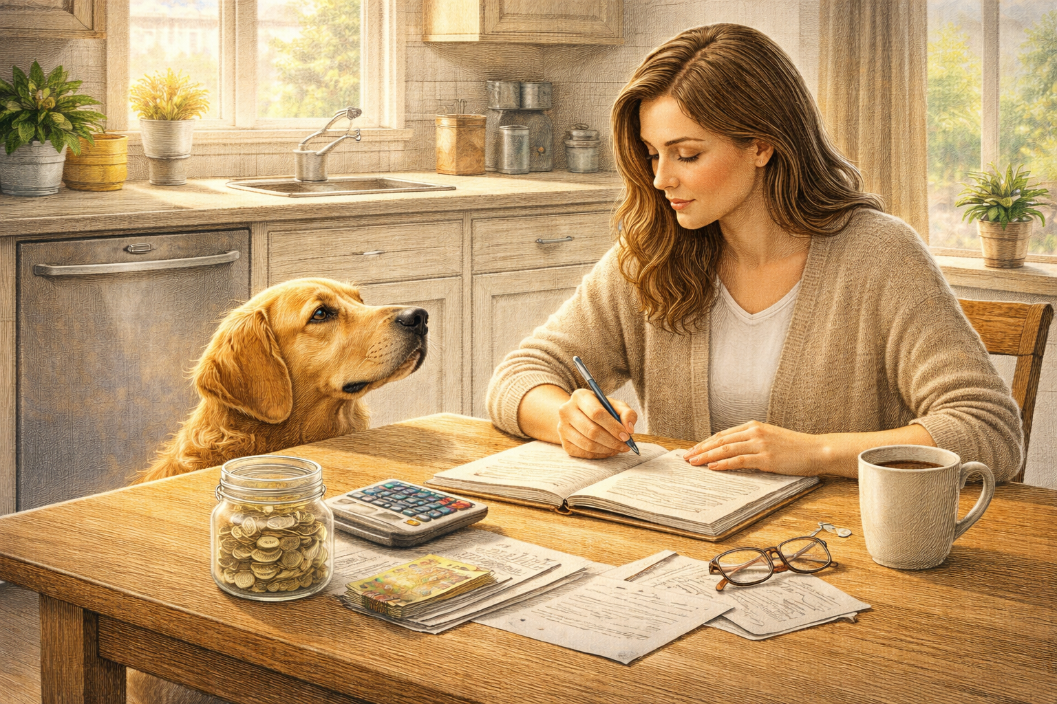 Illustration representing monthly pet insurance costs in the United States