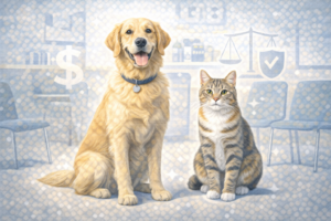 Illustration comparing average pet insurance costs for dogs and cats