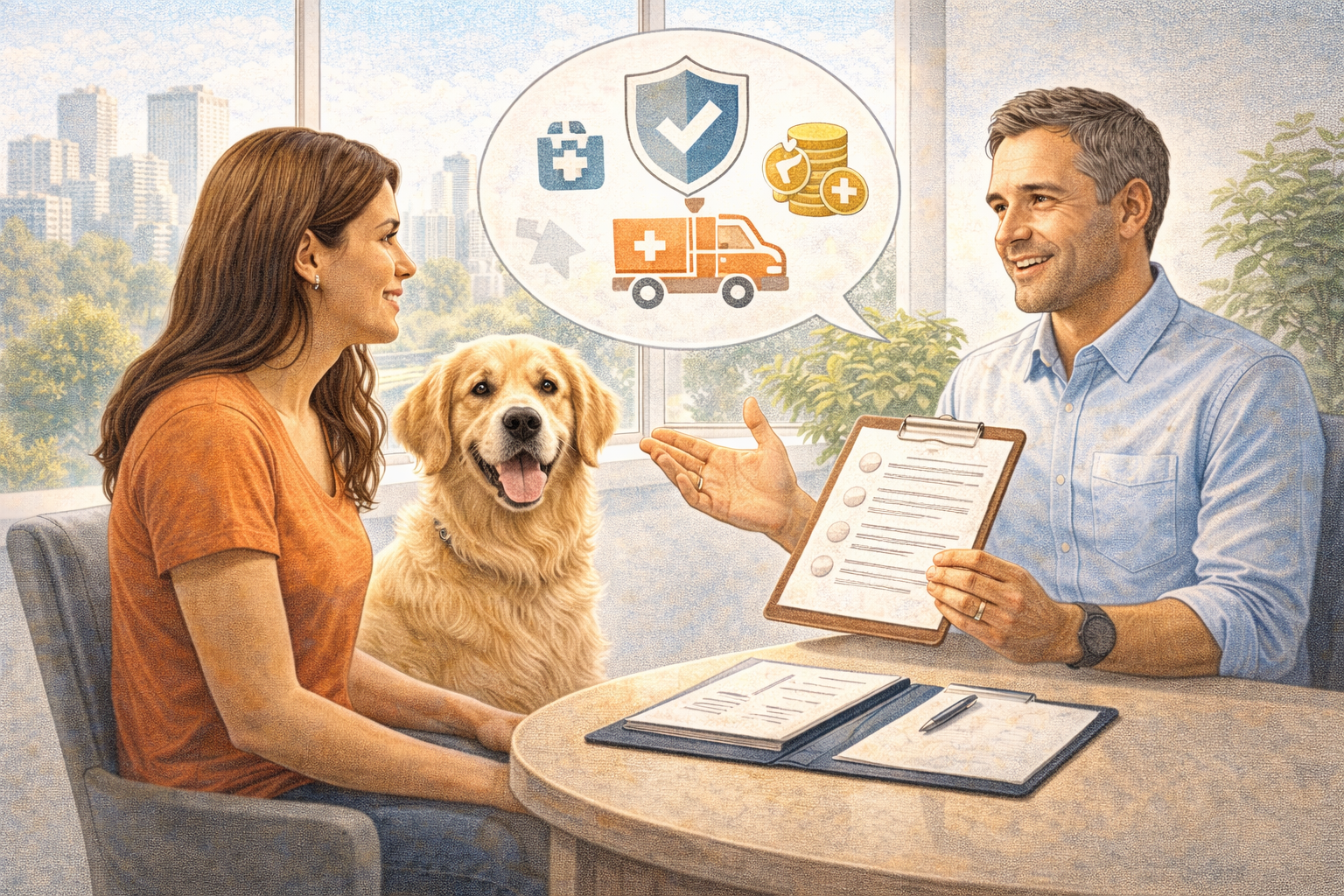 Illustration explaining pet insurance policy options and benefits