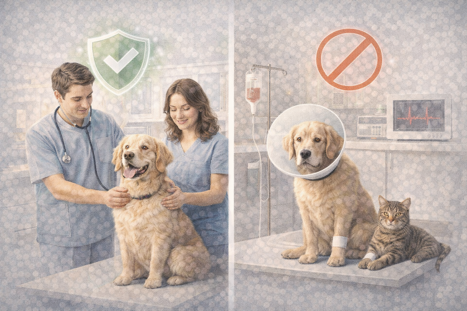 Illustration showing what pet insurance covers and does not cover
