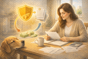 Illustration representing pet insurance deductibles and reimbursement options